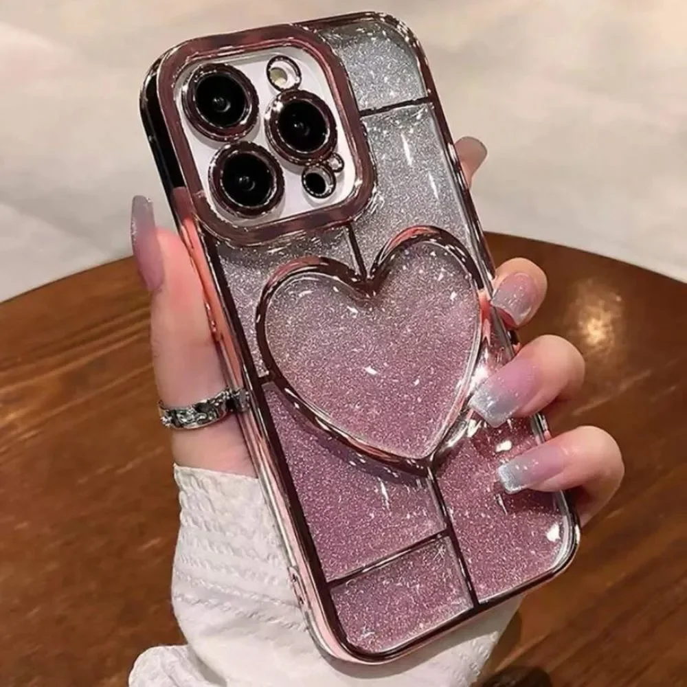 3for$20 NEW Anti-fall Plating 3d Heart-shaped Simple Dope Phone Case 15 pro max